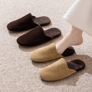 杉下真皮棉拖鞋女秋冬季新款家居家用保暖加绒毛毛拖鞋男室内冬天