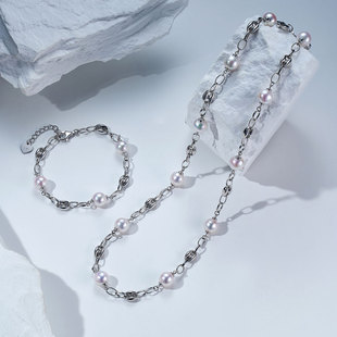 Meluxe美奈 925银akoya海水珍珠项链手链巴洛克珍珠送礼 猪鼻子