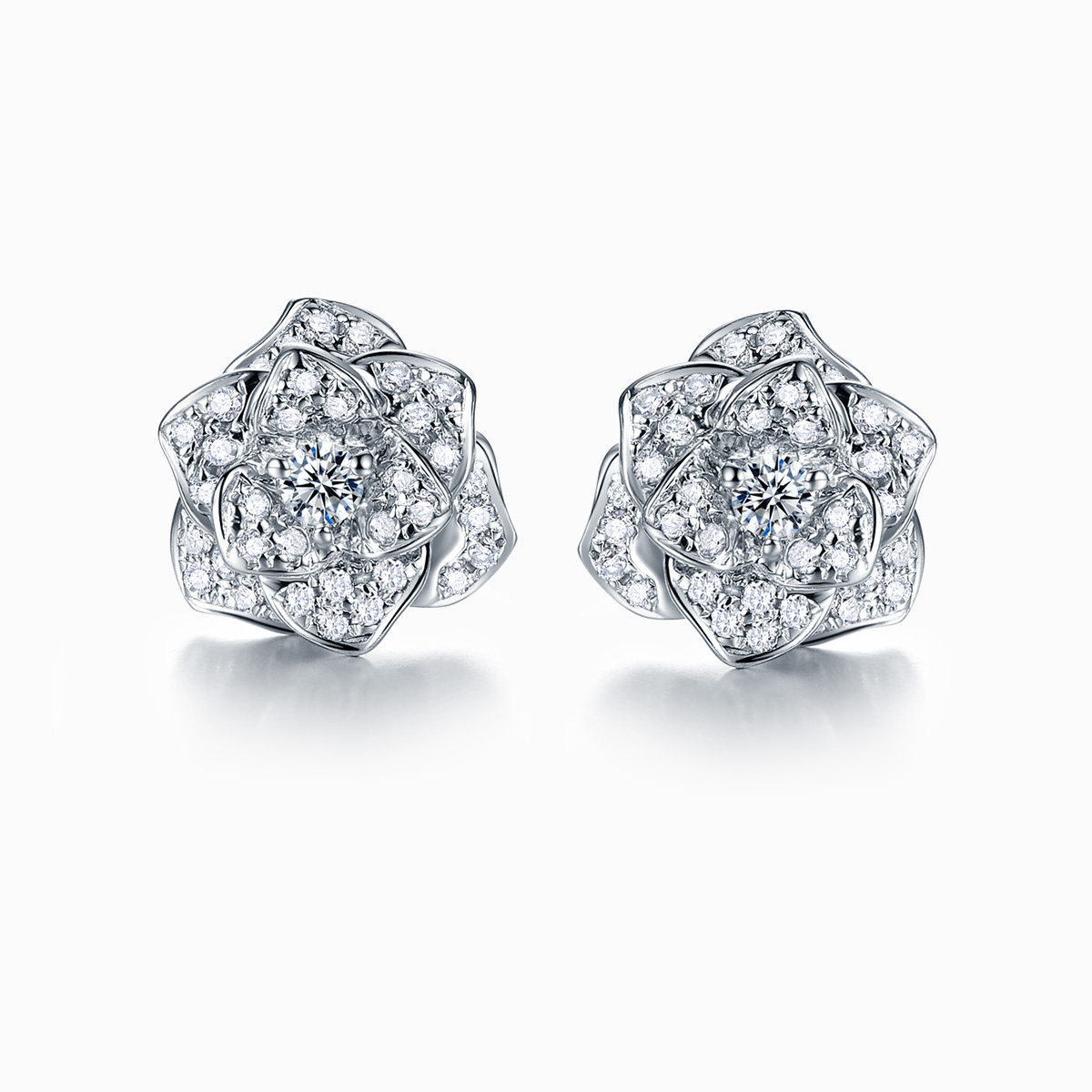 Meluxe美奈山茶花系列正品真钻钻石耳环钻石耳钉高级感女白金铂金