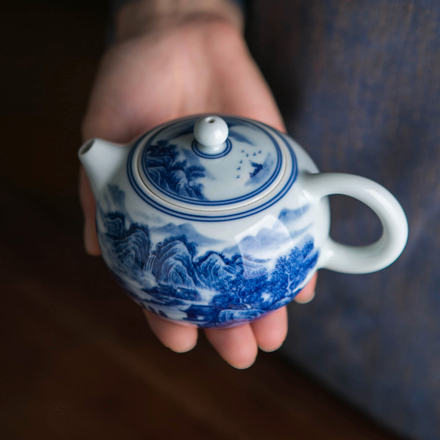 景德镇陶瓷中式手绘青花瓷山水纹小茶壶泡茶家用功夫茶具迷你单壶