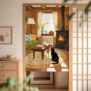 美拉德风客厅门帘布帘家用隔断帘支持定制磁吸对开ins风布艺门帘