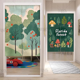 新款布艺门帘隔断帘家用卧室遮挡隐私防风挂帘免打孔半帘个性帘子