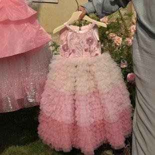 韩国女童渐变蛋糕裙2025重工蛋糕裙秋冬款亮片蓬蓬公主裙高端礼服