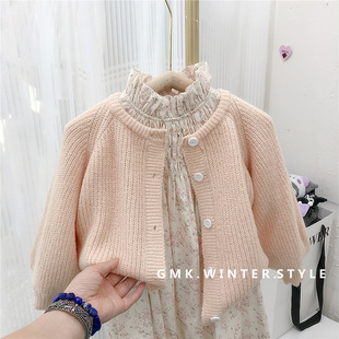 女童秋装套装外贸新款韩版女宝宝针织泡泡袖毛衣外套碎花连衣裙潮