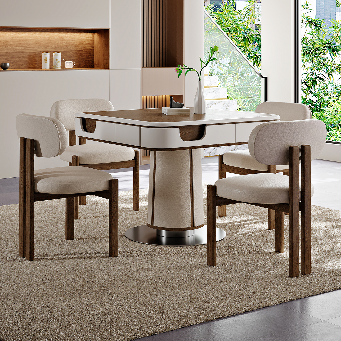 新款立柱实木麻将机两用餐桌