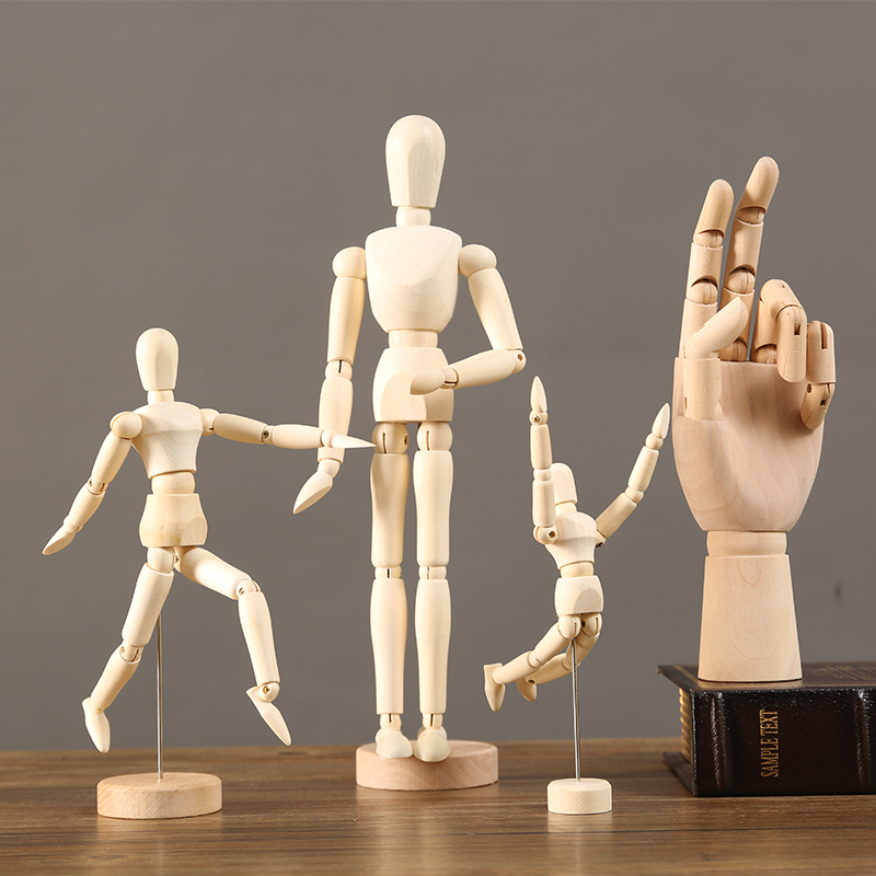 木质关节手摆件木头人装饰品