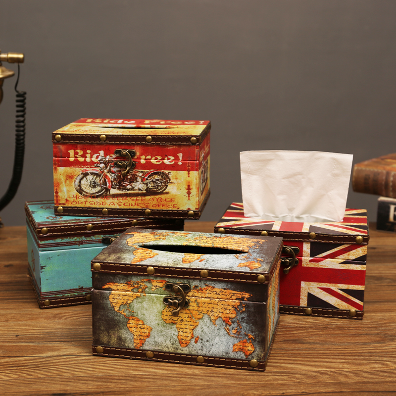 美式复古纸巾盒创意家用客厅抽纸餐厅饭店桌面餐巾纸盒轻奢装饰品