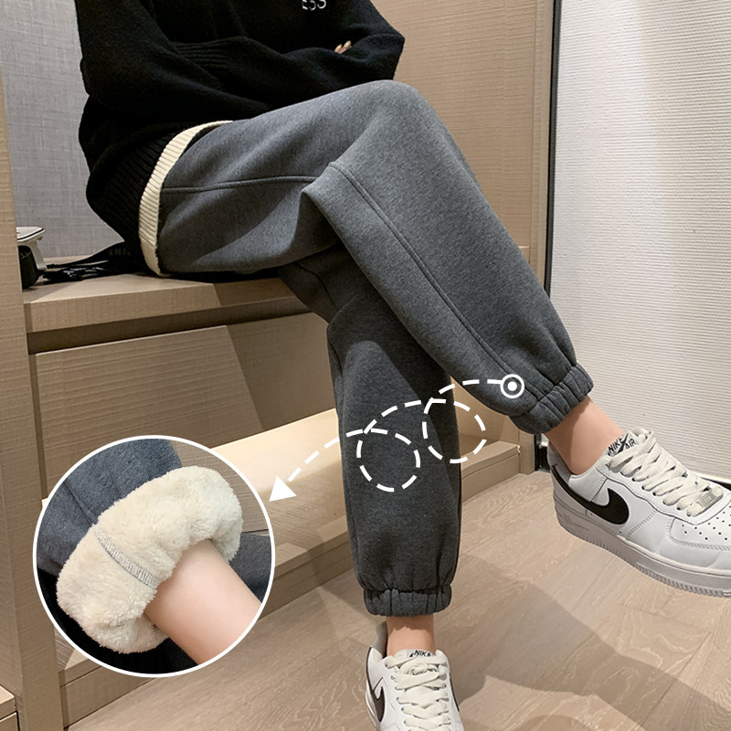 羊羔绒运动裤女秋冬加绒加厚外穿棉裤子2025新款冬季休闲束脚卫裤