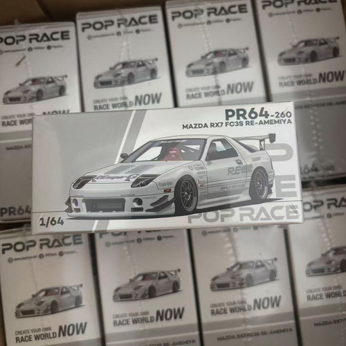 POPRACE 1:64 马自达RX7 FC3S 雨宫白色小比例合金车模