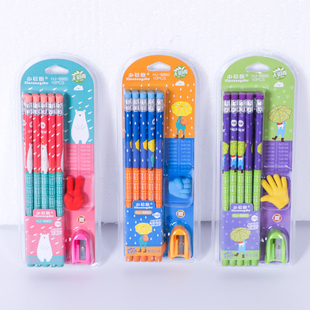 小松树盒装HB铅笔卡通带削笔刀橡皮擦得干净铅笔 学生学习用品