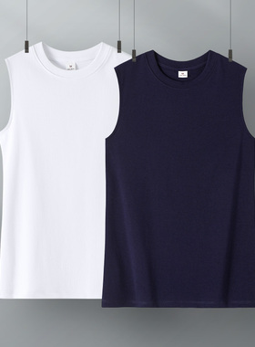 藏蓝色小圆领背心女罗纹棉内搭打底无袖t恤外穿性感修身纯色上衣