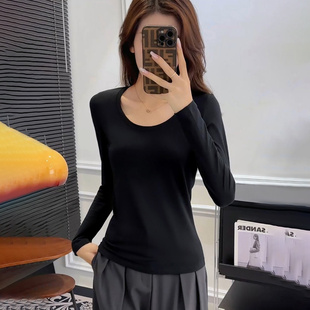 秋冬纯棉黑色打底衫 2025春秋内搭百搭紧身上衣 女长袖 t恤圆领薄款