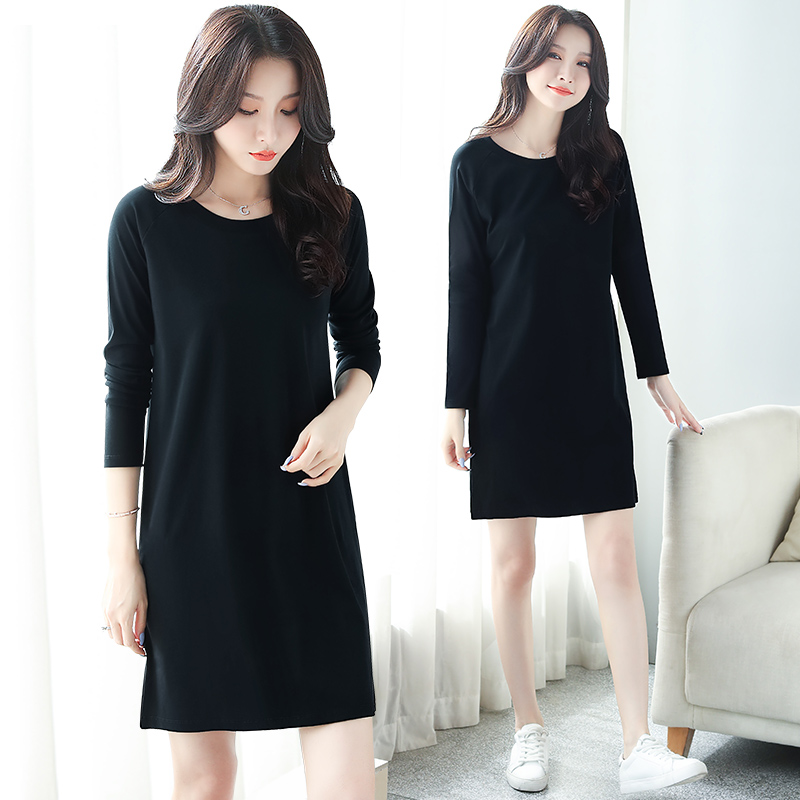卫衣裙小个子春季长袖中长款黑色