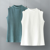 t恤打底衫 白色小中半高领背心女内搭2025新款 近纯棉春秋加厚无袖