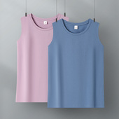 纯色纯棉宽松t恤新款 雾霾蓝无袖 背心女士宽吊带运动内搭打底小衫