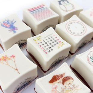 日本TAIYOPINE拓优派多彩高细印章光敏自填式浸透印章手帐可爱热敏印油印章文具DIY复古花草图章3030