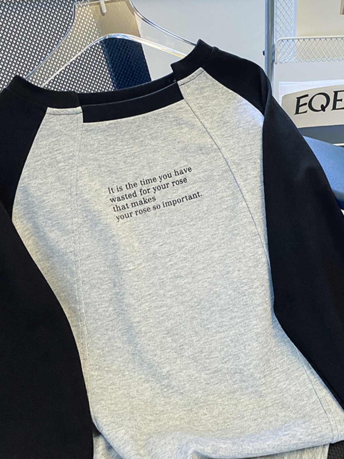 수출 대외 무역 라벨 컷 싱글 카운터 통관 철회 및 유출 불규칙한 라글란 배색 스플라이싱 남성용 긴팔 티셔츠