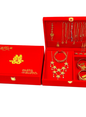 新款首饰盒红绒锦布手镯项链戒指