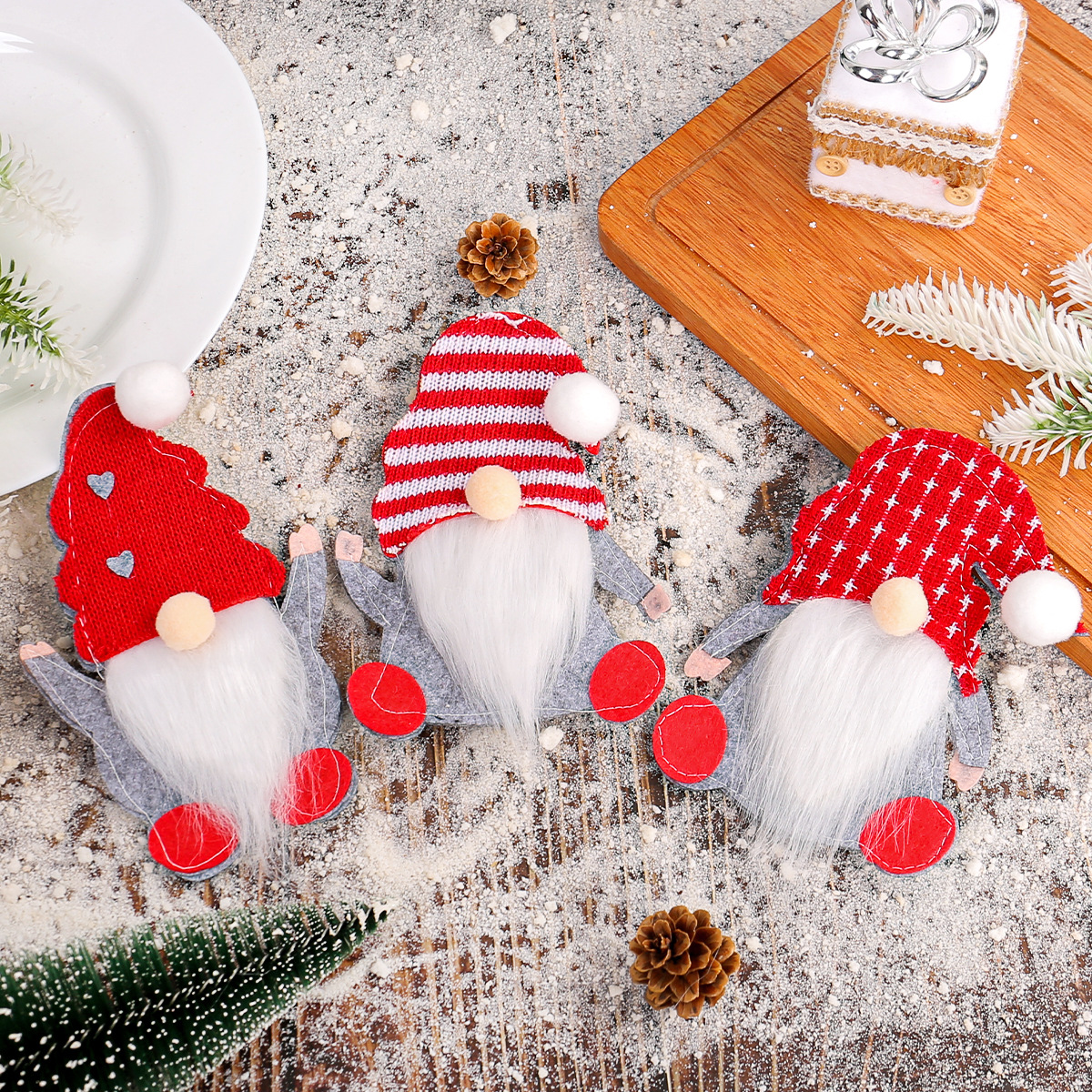 圣诞侏儒毛毡刀叉套桌面装饰可爱