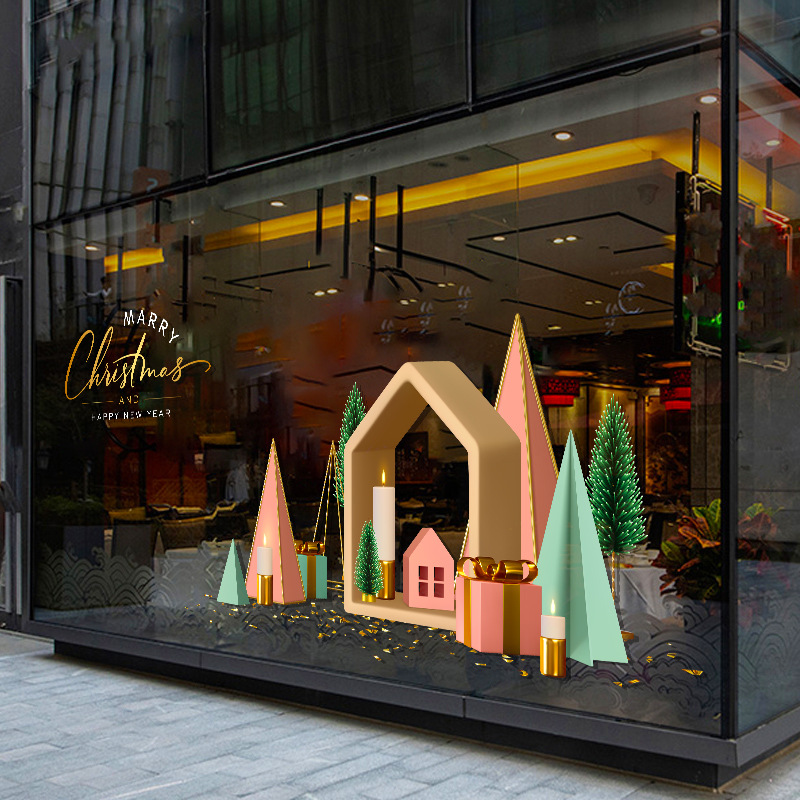 年新年圣诞节装饰品店铺橱窗玻璃