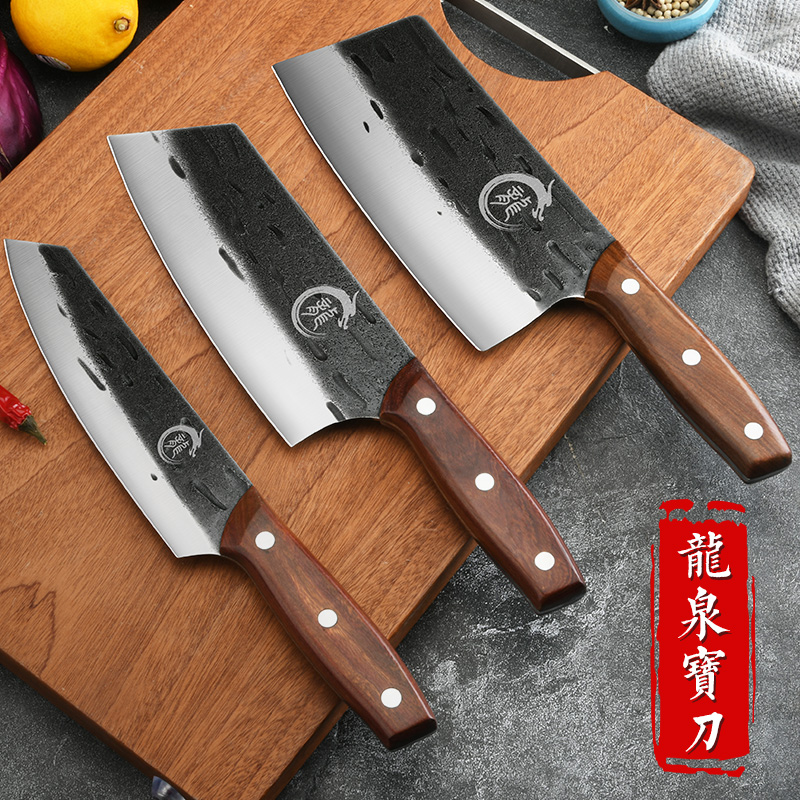 龙泉菜刀套装家用手工锻打厨师专用不锈钢切菜切肉刀砍骨刀具厨房