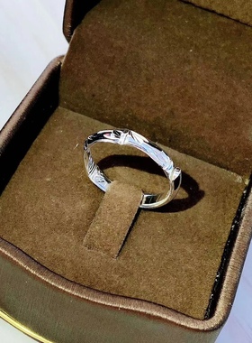 足银999车花竹节女戒中国风时尚个性节节高足银开口