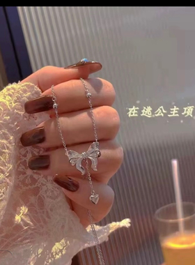 足银990ins风蝴蝶结光珠项链秋季轻奢精致气质女锁骨