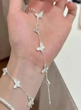 足银990蝴蝶镭射手链女时尚小众设计高级感手链简约闺蜜蝴蝶