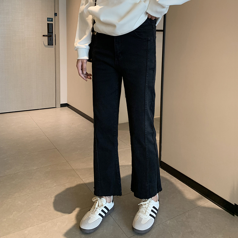 BBH大码牛仔裤女黑色修身九分裤