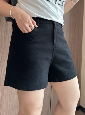 大码牛仔短裤胖mm女2024新款高腰夏薄款梨型身材显瘦弹力黑色裤子