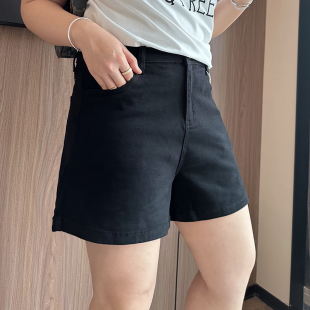 梨型身材显瘦弹力黑色裤 大码 高腰夏薄款 胖mm女2024新款 子 牛仔短裤