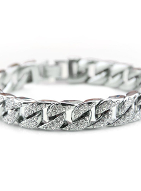 跨境热销欧美满钻古巴手链 复古嘻哈时尚镶钻蹦迪朋克配饰男女款