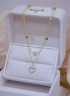 双层爱心锁骨链女日韩时尚