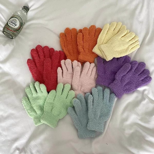 冬季 糖果色 男女毛巾料手套保暖全指珊瑚绒学生韩版