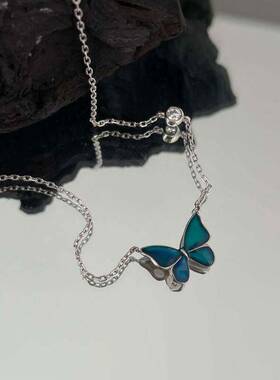 温感变色蝴蝶项链女小众锁