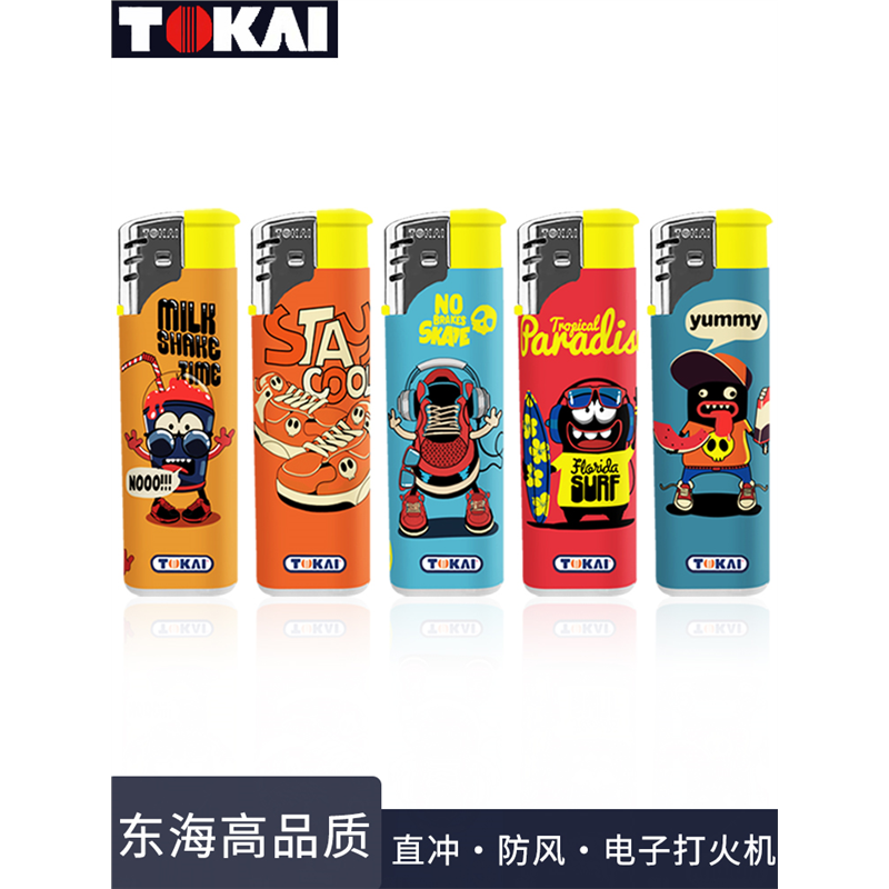 TOKAI日本东海防风直冲打火机红蓝火焰卡通系列充气耐用火机50支