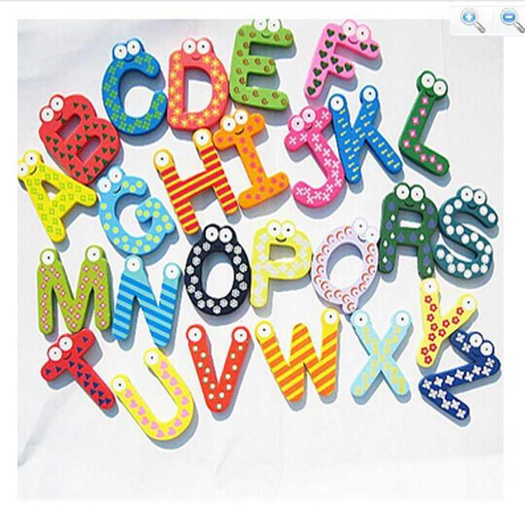 c5528木制卡通26个早教英文字母冰箱贴 宝宝早教 字母磁贴b