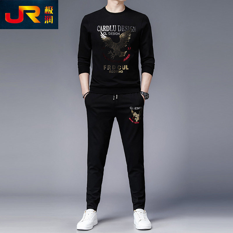 休闲运动卫衣潮牌烫钻套装春秋高端搭配帅气一套男青年网红两件套,男装,休闲运动套装,淘宝优惠券,粉丝福利购,淘宝优惠卷