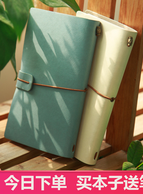 有力文艺森系手账本A6记事本复古软皮绑带礼品礼物可拆卸少女心笔记本文具学生日记本女创意手帐带卡包可定制