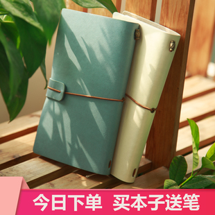 有力文艺森系手账本A6记事本复古软皮绑带礼品礼物可拆卸少女心笔记本文具学生日记本女创意手帐带卡包可定制