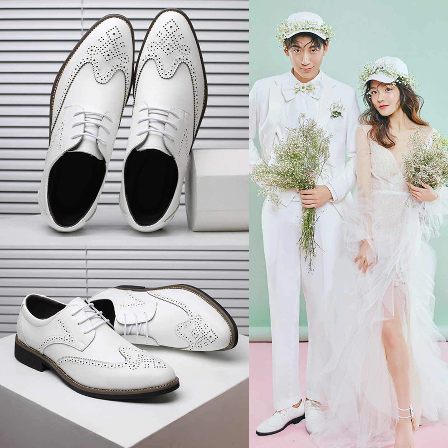 2026新郎结婚礼小白鞋韩版春天男士英伦商务休闲皮鞋配西装鞋伴郎