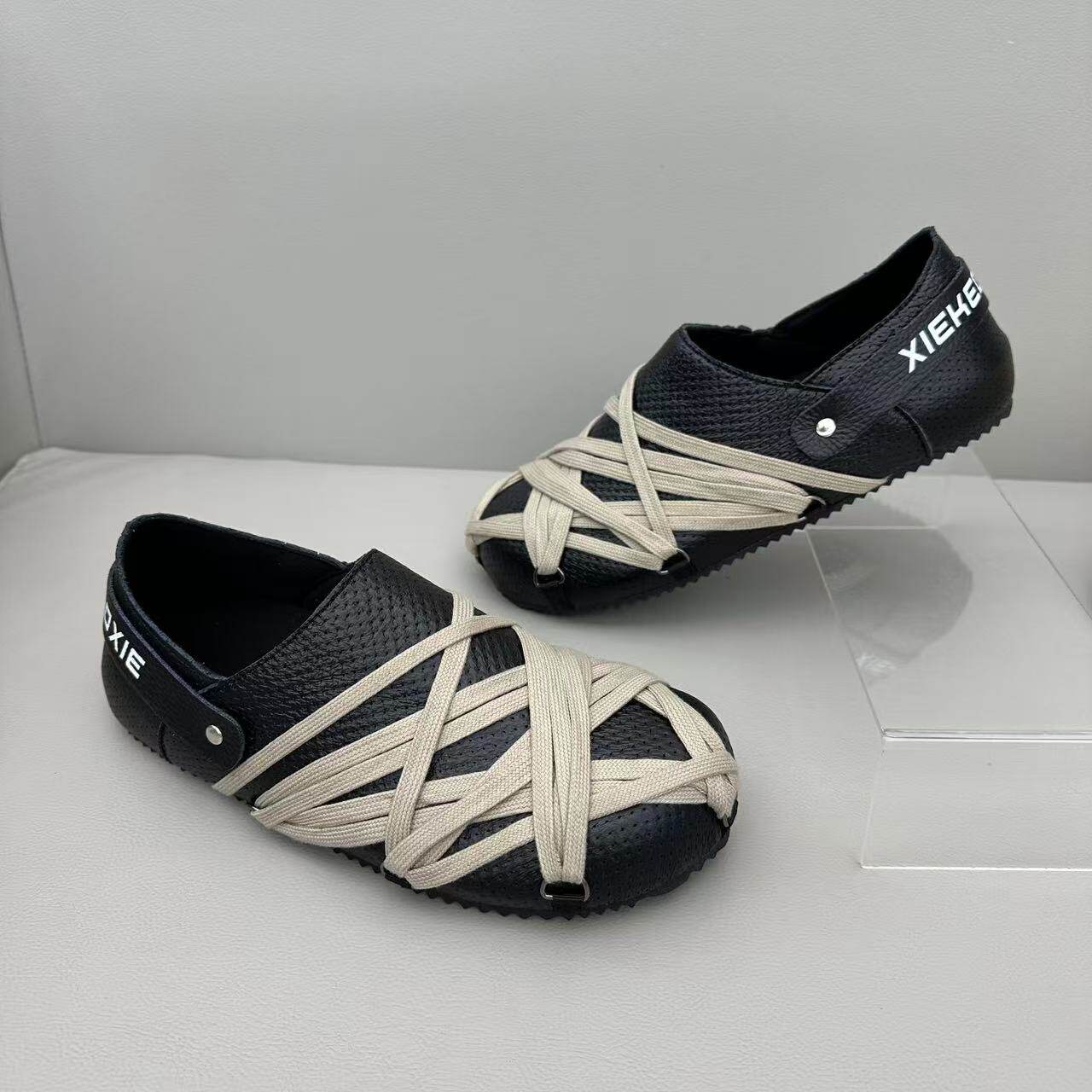 休闲风男鞋春季新款绑带豆豆鞋懒人一脚蹬百搭舒适休闲乐福鞋男鞋