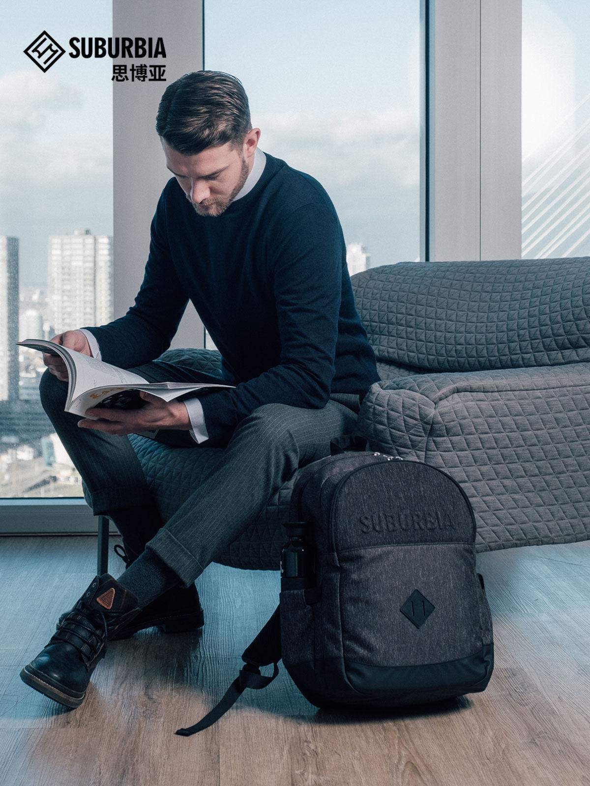 suburbia思博亚城市双肩包男大容量商务通勤背包ipad16寸电脑包