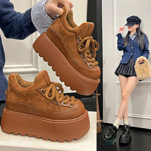 厚底松糕小个子乐福鞋 爆款 女 2025秋冬板鞋 9cm内增高加绒博肯女鞋