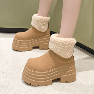 厚底增高短靴 加绒加厚保暖防滑高帮棉鞋 10cm雪地靴女2025新款 冬季