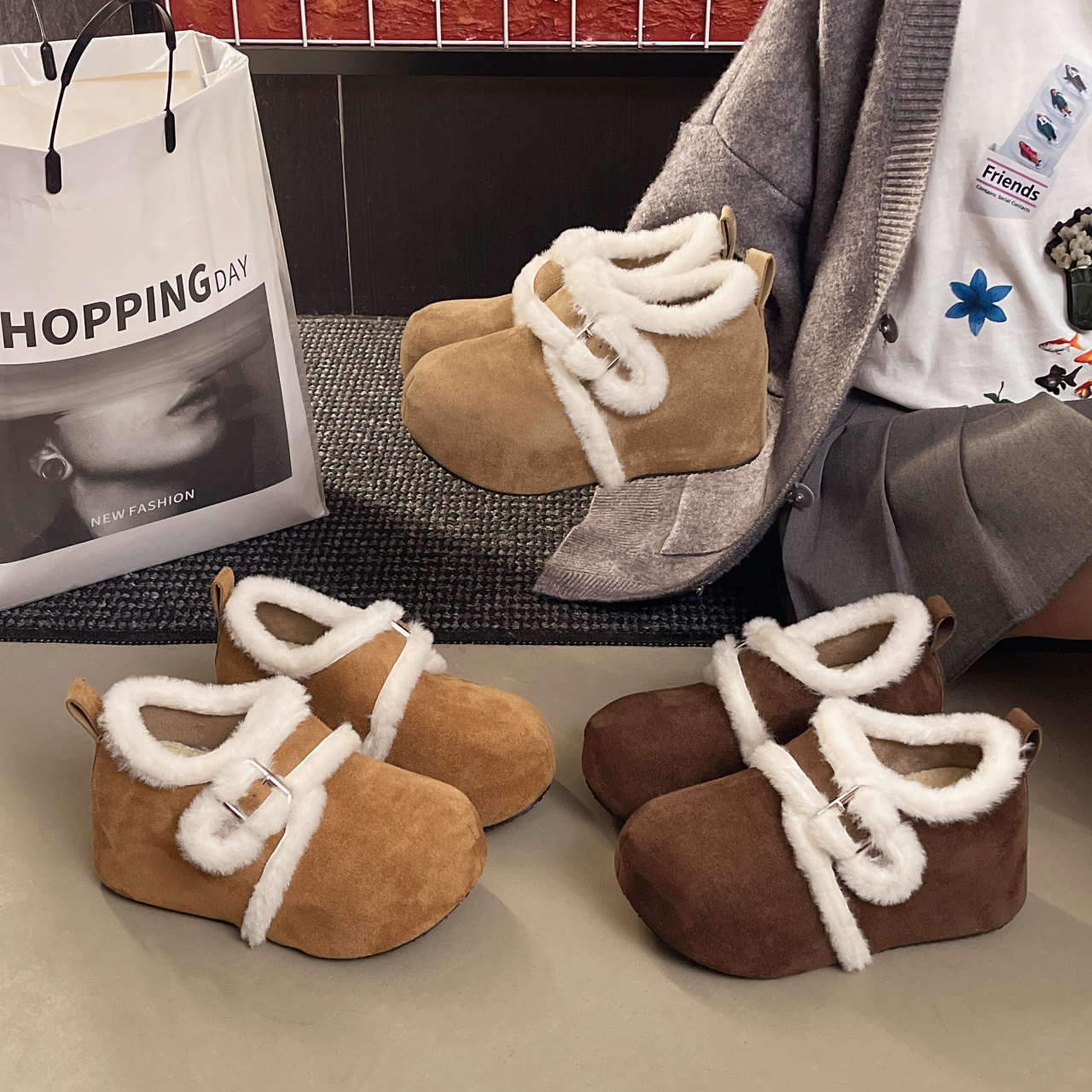 7厘米毛毛勃肯鞋女2025新秋冬内增高厚底乐福棉鞋外穿加绒雪地靴