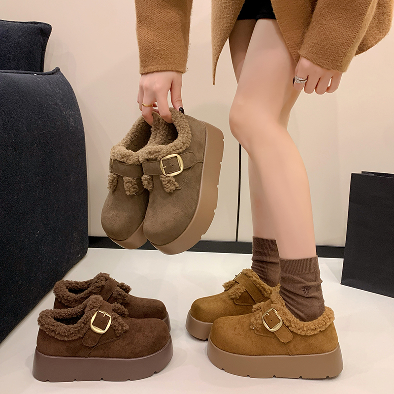 厚底增高加绒保暖勃肯鞋女鞋子2025新款冬季雪地靴毛毛棉鞋乐福鞋