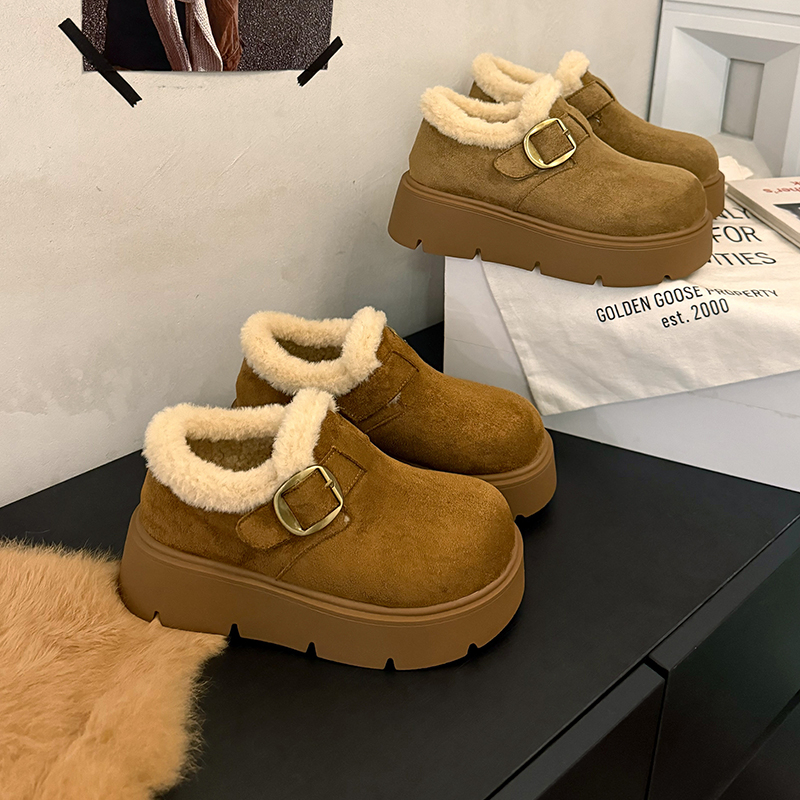厚底增高勃肯鞋女雪地靴2025新款秋冬加绒面包鞋子保暖东北大棉鞋