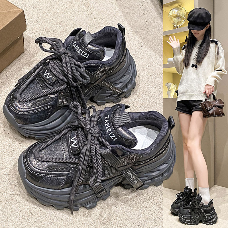 欧洲站厚底老爹鞋女2025秋冬新款水钻百搭榴莲底单鞋透气运动鞋子