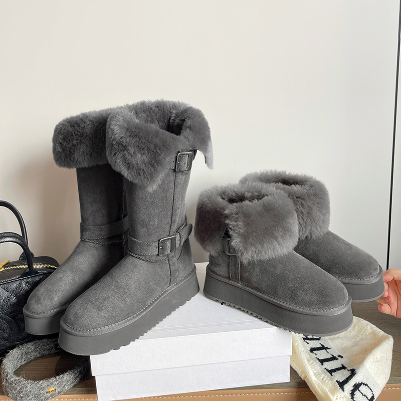 高筒灰色雪地靴女2025冬季新款厚底加绒加厚中长筒雪地棉靴子棉鞋